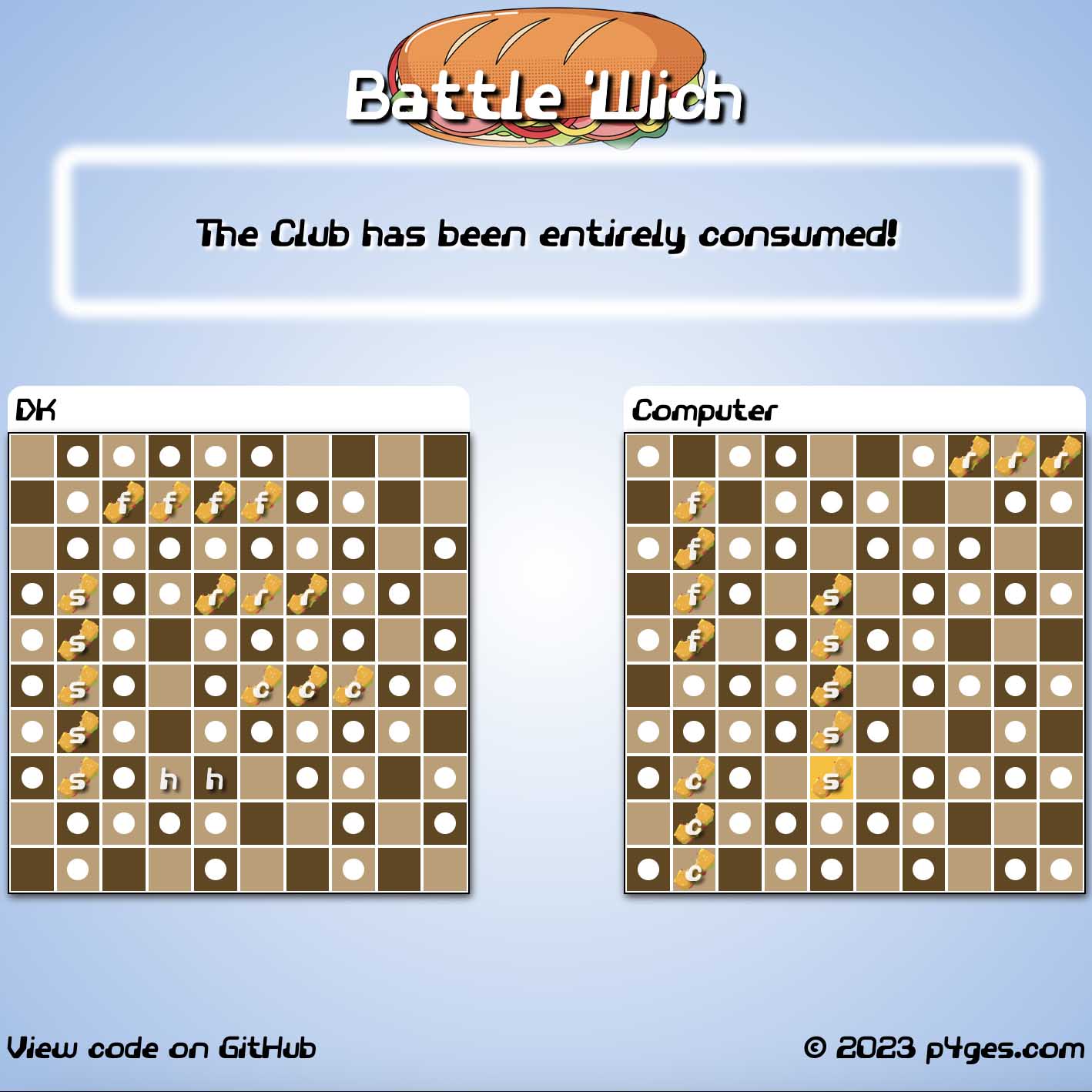 Snapshot of his Battle 'Wich app (like Battleship)